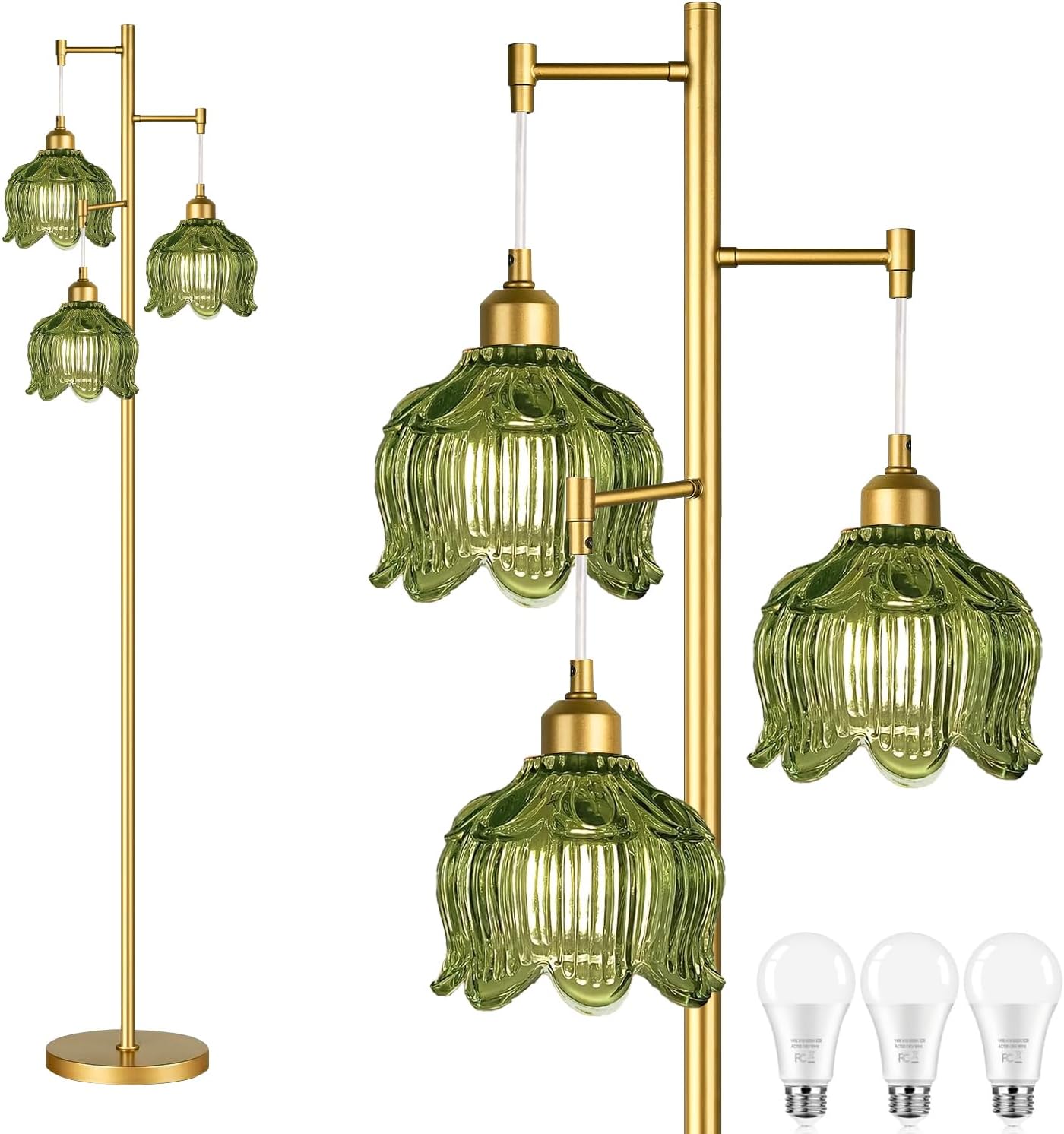 Lighting Decor In Room - Vintage Gold Glass Floor Lamp with