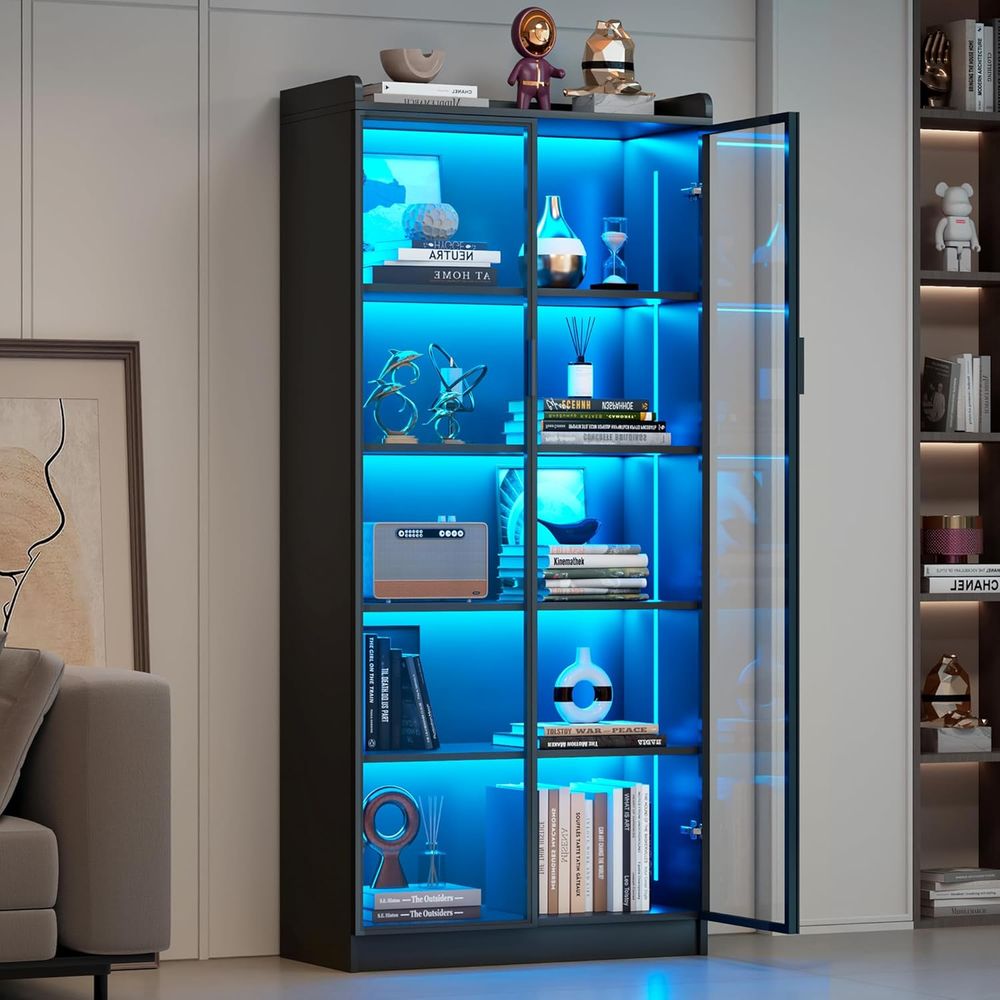 Decor Lighting & Decor Fires - 65 Glass Curio Cabinet with 5-Tier