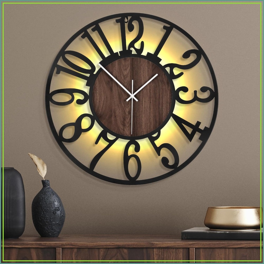 Lighting Metal Wall Decor - 24 Inch Large Metal Wall Clock
