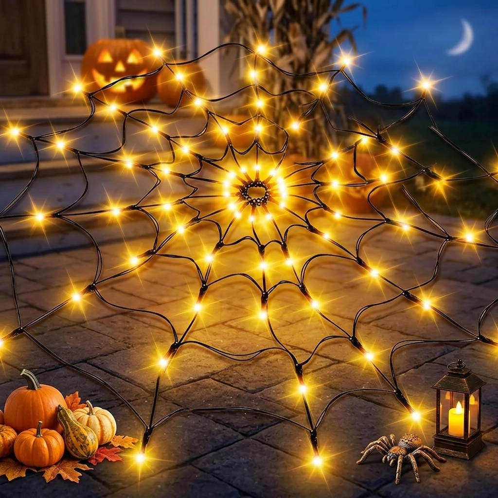 Lighting Decor For House - Halloween LED String Light Spider Web