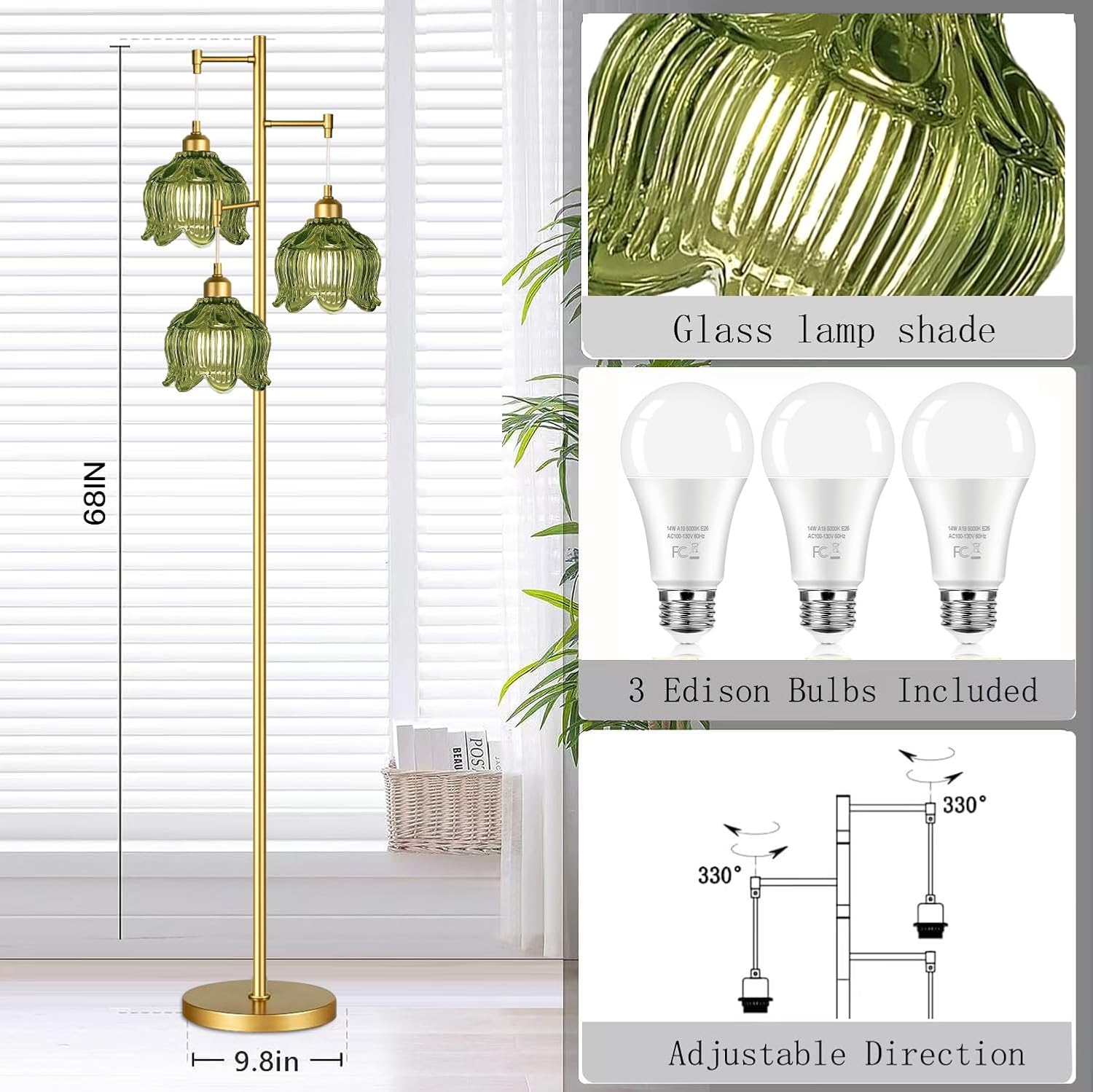 Vintage Gold Glass Floor Lamp  – Lighting Decor In Room recenzja i cena