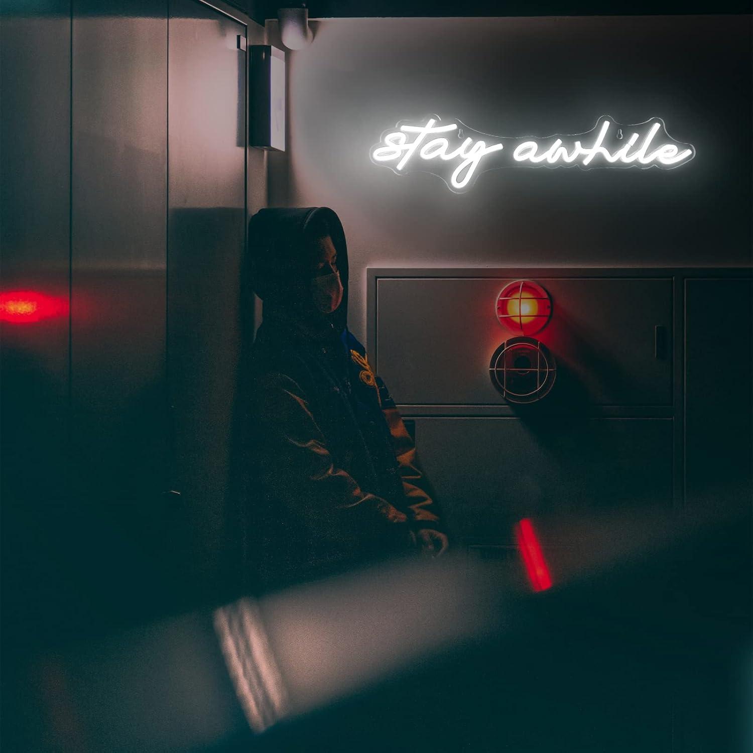 Stay Awhile Neon Signs USB Dim – Lighting Decor In Room recenzja i cena