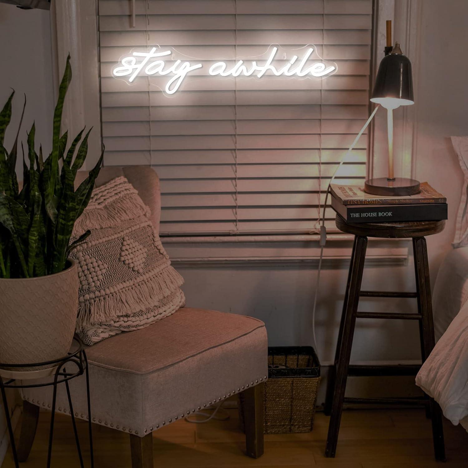 Stay Awhile Neon Signs USB Dim – Lighting Decor In Room recenzja i cena