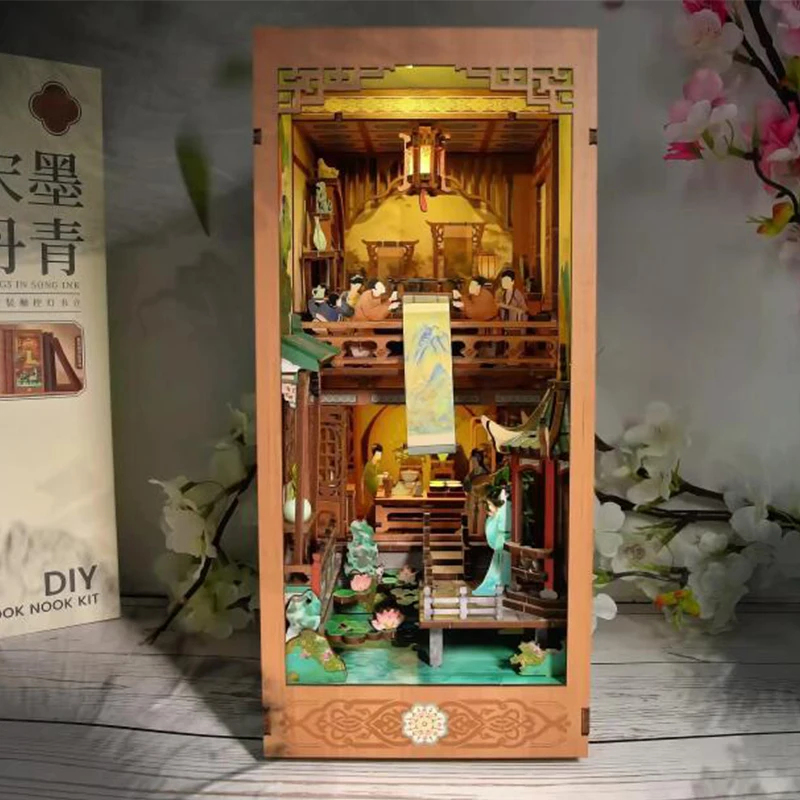 OUZEY Wooden Book Nook Shelf I – Lighting Decor For House recenzja i cena