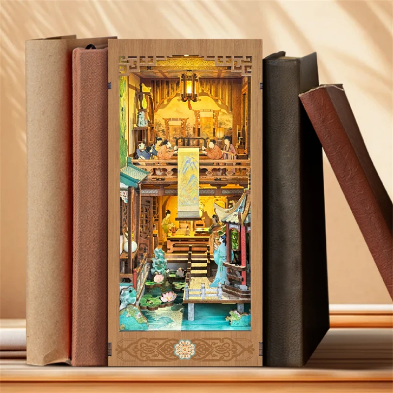 OUZEY Wooden Book Nook Shelf I – Lighting Decor For House recenzja i cena